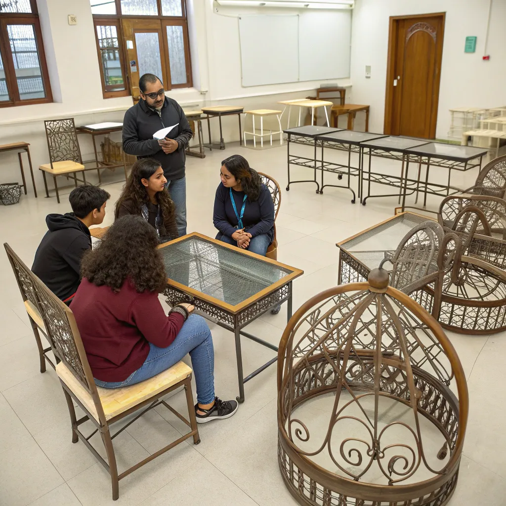 In-class discussion during a Metal and Glass Furniture course at ZIVRANTH